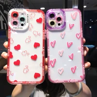 fashion cute red love heart clear phone case for iphone 13 pro max 12 11 x xs xr 7 8 plus transparent soft tpu shockproof cover