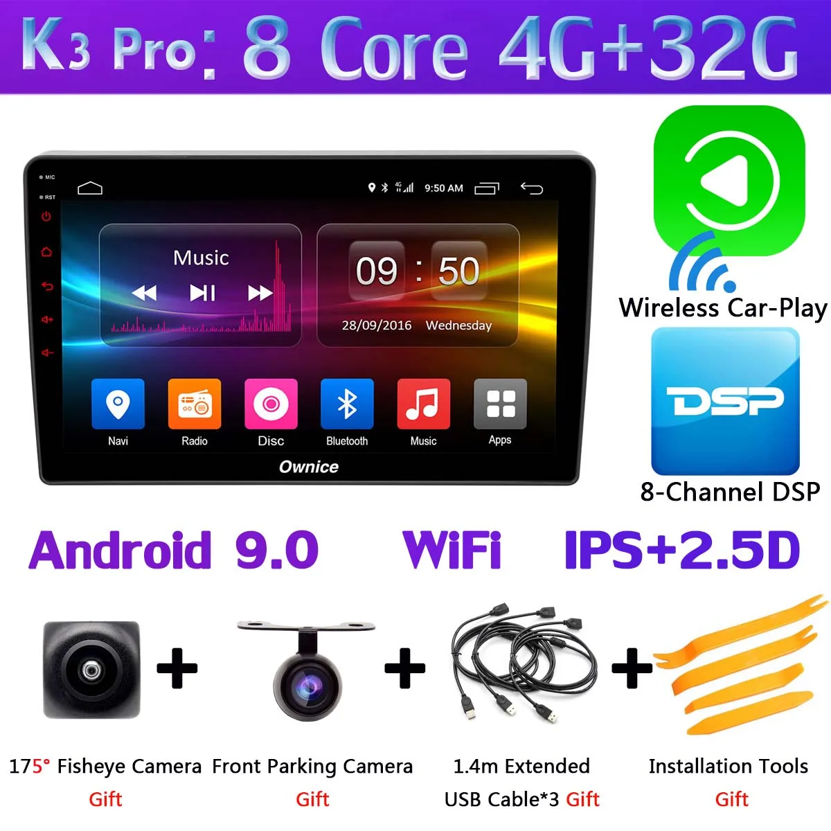 360°4×камера 4G LTE Android 9,0 4G+ 64G 8Core SPDIF DSP CarPlay автомобильный мультимедийный плеер gps радио для Kia K5 Optima 2011 - Цвет: K3 Pro CarPlay