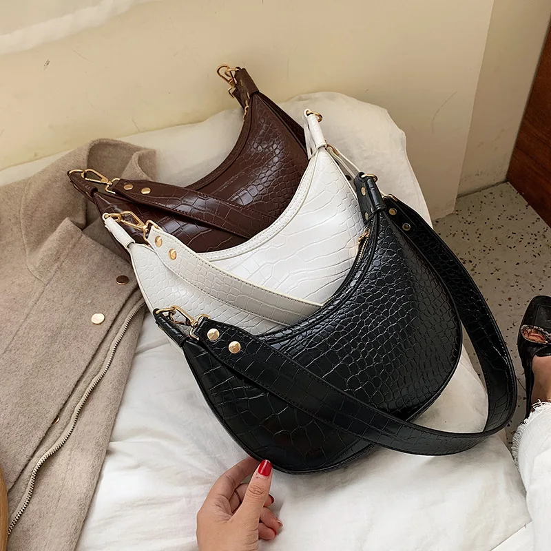 

New one shoulder slant cross bag crocodile pattern hand-held underarm women's bag fashion elegant temperament women's bag
