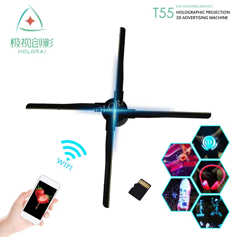 

New Upgraded 638Leds Wifi 55cm 3D Holographic Projector Light Hologram Player LED Display Fan Advertising Light APP Control Logo