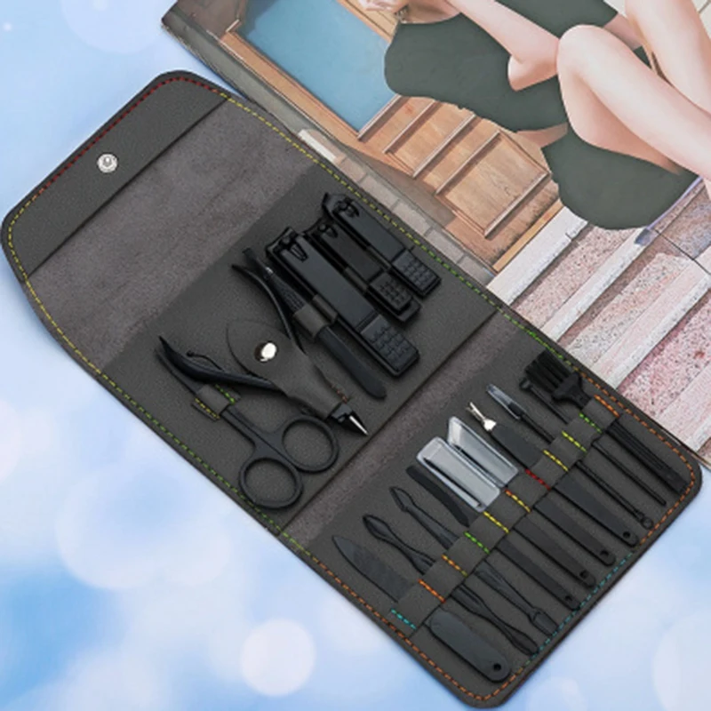 

16 Pcs Manicure Set Kit Pedicure Scissor Tweezer Knife Utility Nail Clipper Stainless Steel Nail Care Tool Sets
