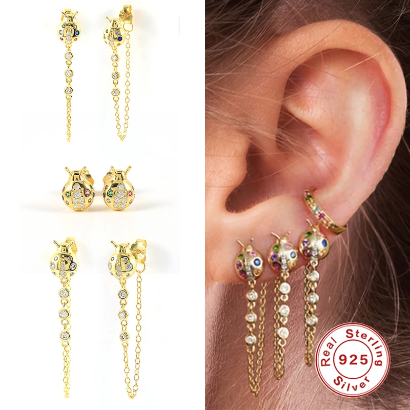 

Fashion Canner 925 Sterling Silver Stud Earrings for Women Insects Ladybird Fine Jewelry 2021 Trend Piercing Aretes Luxury Gifts