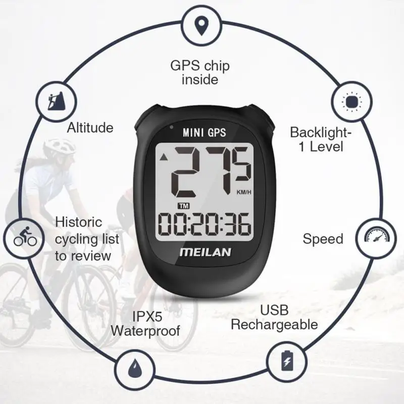 

Мини-компьютер для велосипеда MEILAN M3, USB зарядка, GPS, Bluetooth + ANT, профессиональный велосипед, кодовый счетчик, беспроводной водонепроницаемый од...