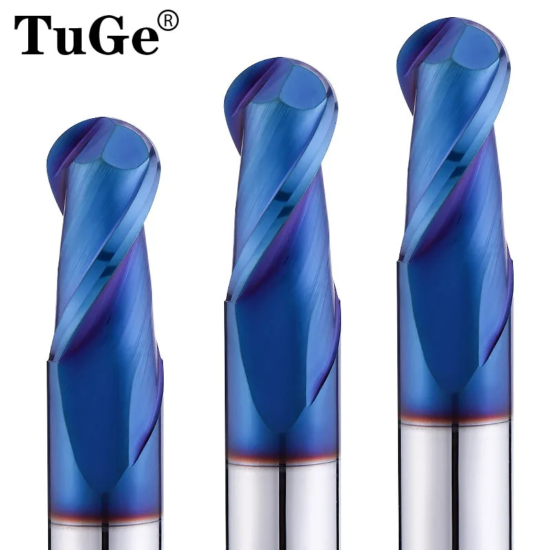 

TuGe milling cutter HRC65 CNC tools 2 flute ball head end mills carbide tungsten metall milling cutter shank 4 6 8 10 12mm