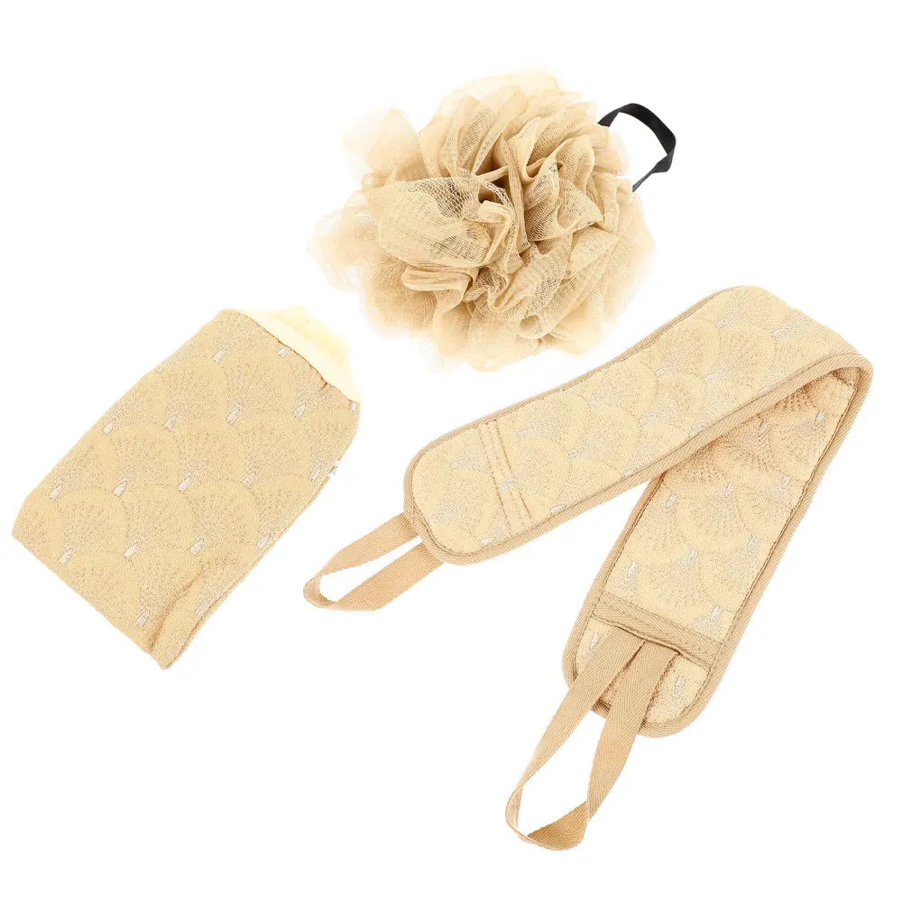 

3pcs Back Body Exfoliating Strap Bathing Supply for Showering (Khaki)