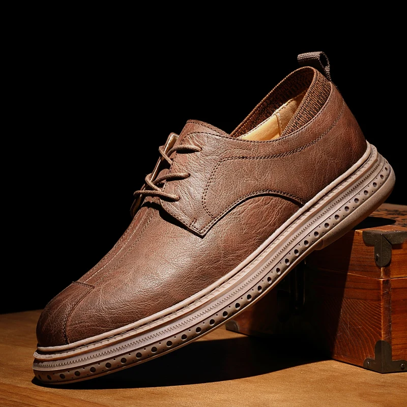 

Men's Leather Shoes British Trend Business Office Lace-Up Oxford Shoes Fashion Soft Leather Comfortable Casual Martin Shoes