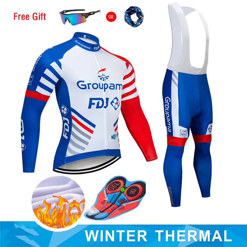 Moxilyn GROUPAMA FDJ Team Cycling Jersey and 9D Bike Long Set Ropa Ciclismo Mens Winter Fleece Warm Cycling Clothing Mens