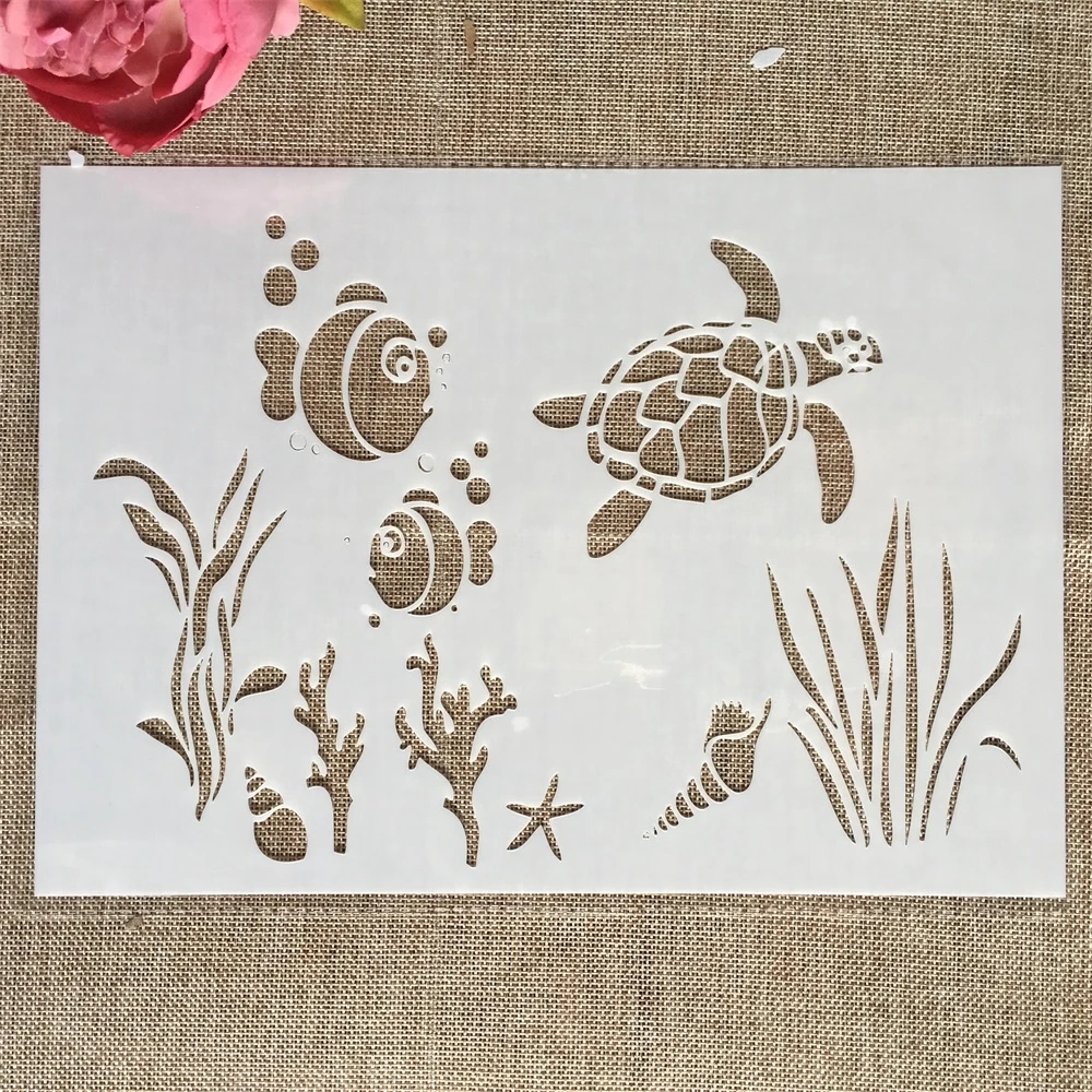 

29cm A4 Fish Turtle Water DIY Layering Stencils Wall Painting Scrapbook Coloring Embossing Album Decorative Template