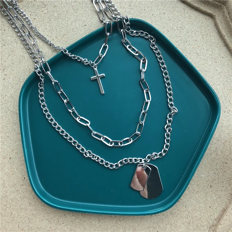 

Bin Yu personality Multilayers Punk Chains Cross Necklace Couple Fashion Street Hip Hop Geometric Metal Pendant Necklaces