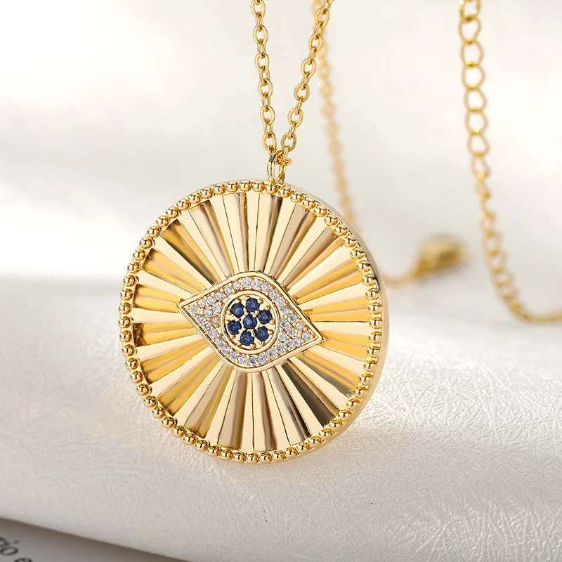 

Vintage Evil Eye Pendant Necklace For Women Round Turkey Cryastal Eye Choker Gold Pendant Necklaces Charm Goth Aesthetic Jewelry