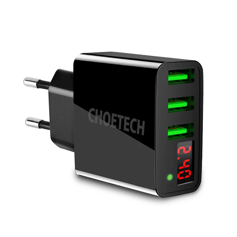 Европейский Союз (ЕС) CHOETECH 3 USB зарядное устройство для мобильного телефона светодиодный дисплей дорожное настенное зарядное устройство Быстрая Зарядка адаптер 5 В/3 А 15 Вт для iPhone 11 X XR XS MAX 8 - Тип штекера: Европейский Союз (ЕС)