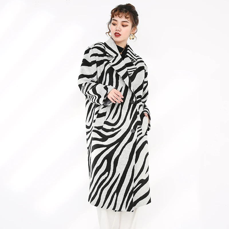

Big Zebra Pattern Size Long Thick Woolen Coat Parkas New Long Sleeve Women Fashion Tide Autumn Winter 2021 1DD083101
