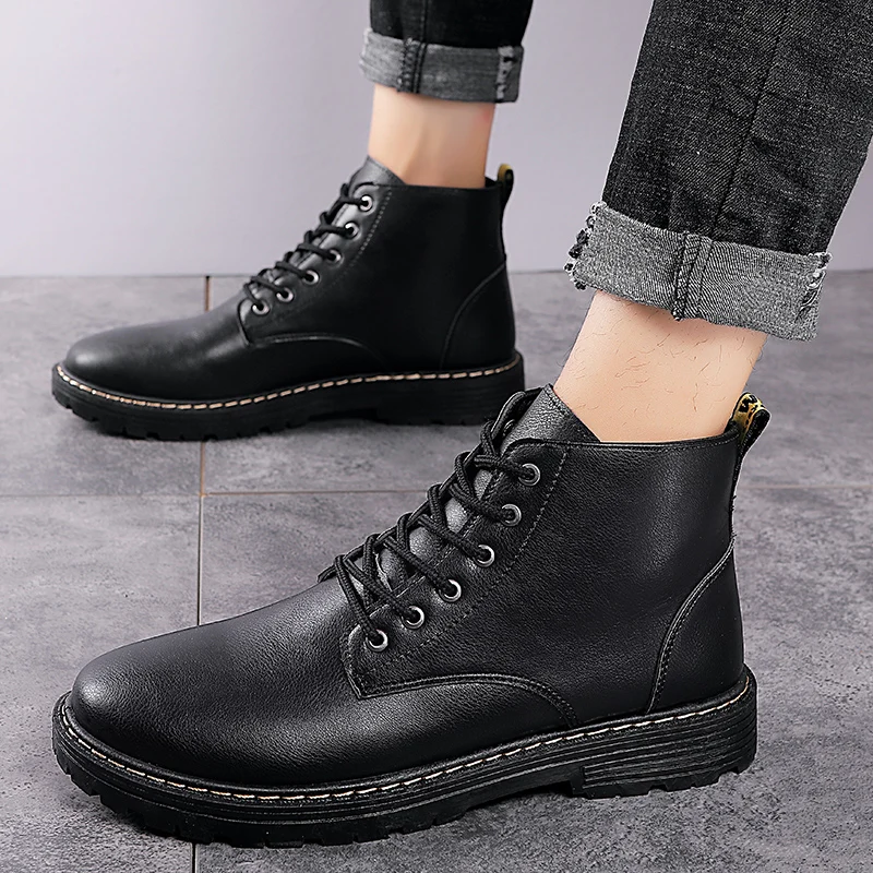 

Dacomfy 6 Style High-Top Men Martin Boots Waterproof PU Leather Ankle Boots Motorcycle Casual Shoes Outdoor Walking Shoes Unisex