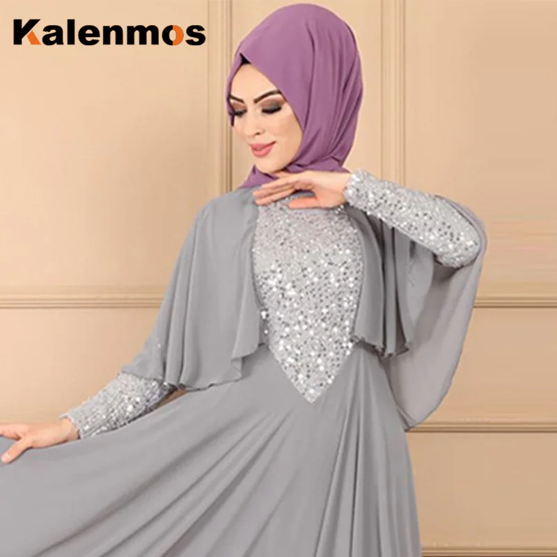 Женское шифоновое платье KALENMOS размера плюс мусульманское с длинным рукавом и