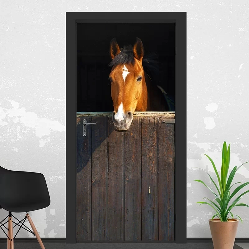 

Door Sticker Tools Self Adhesive Renew 3d Animal Horse Home Decoration Print Arts Mural Wardrobe Renovation Decal Picture