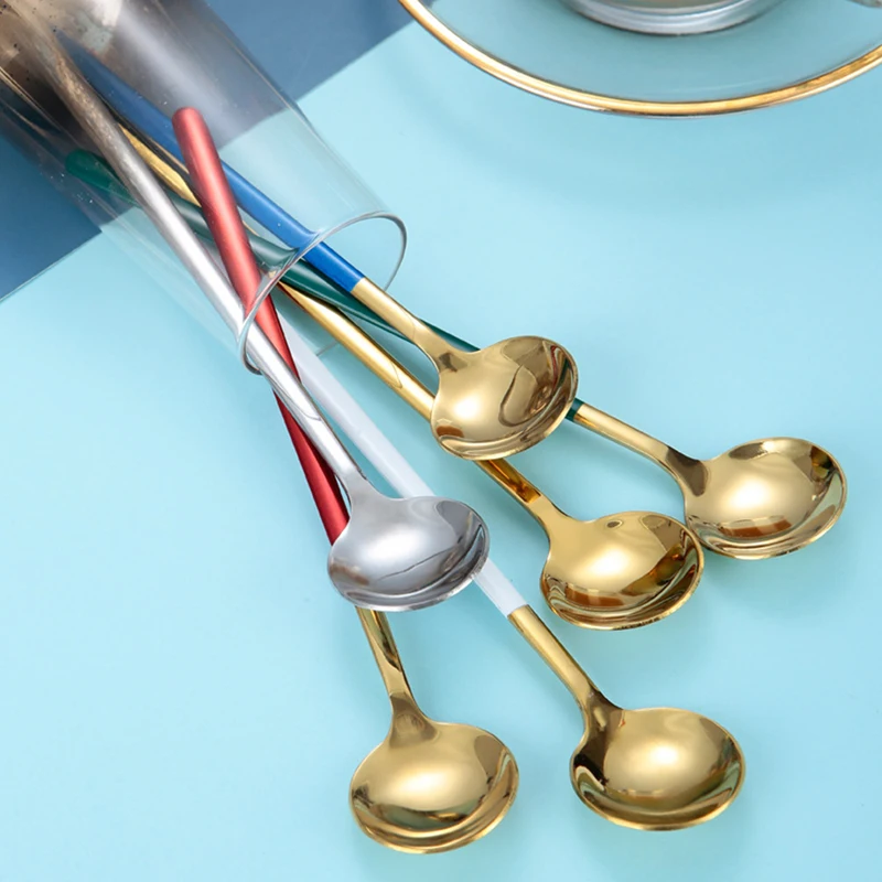 

Rainbow Color Coffee Tea Stir Spoon Long Handle Ice Cream Dessert Spoons Eco-Friendly Stainless Steel Tableware Kitchen Supplies