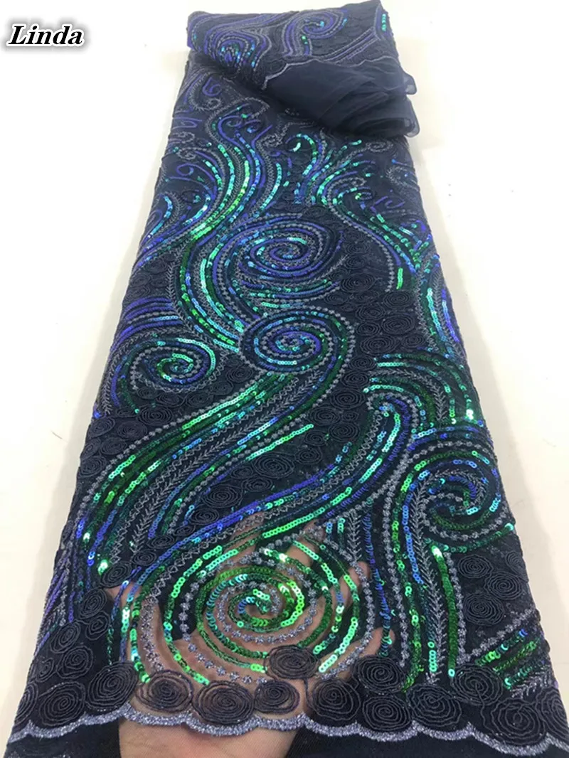 

Новая синяя Роскошная африканская кружевная ткань с блестками, 2021 французская сетчатая блестка, Высококачественная вышивка, нигерийская к...