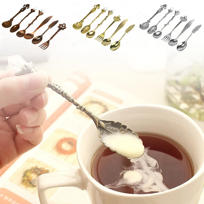 6 шт./компл. винтажный Королевский стиль резная кофейная ложка десертная вилка