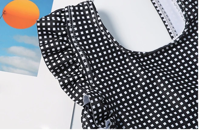 Новинка 2020 милые купальники для девочек цельный комплект черная клетчатая