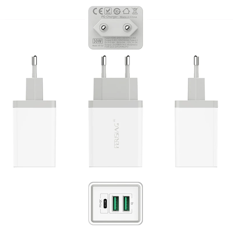 Быстрое зарядное устройство USB Type C PD + QC3.0 QC4.0 30 Вт ЕС/США быстрая зарядка для