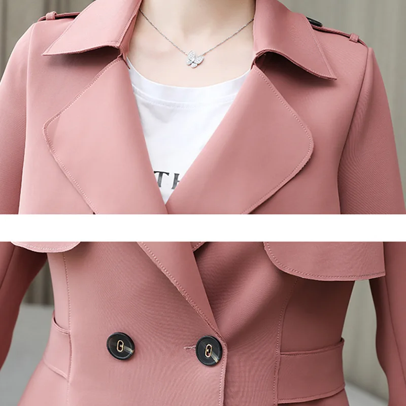 Тренчкот женский средней длины универсальный двубортный розовый топ с
