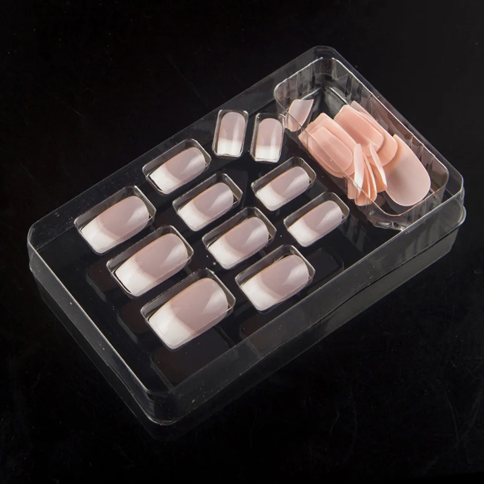 JQ новинка 24 шт./компл. накладные ногти французские для дизайна ногтей с клейкой