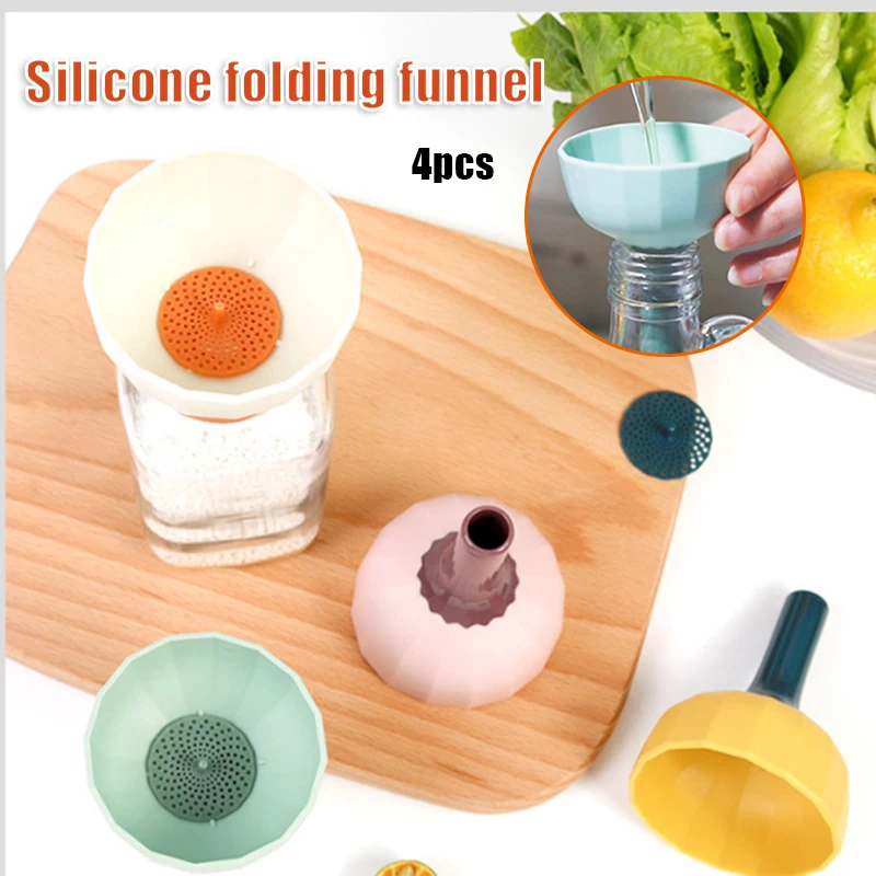 

4 Pcs/set Multifunctional Oil Funnel Foldable TPR Small Liquid Funnel with Filter Kitchen Supply Dropship Kitchen,Dining & Bar
