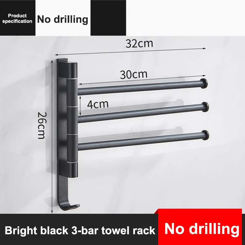 Black 3-bar Ванная комната Полотенца стойка вращающийся Полотенца держатель пространство Алюминий 2/3/4/5-бар Полотенца вешалка Кухня полка Бумага Подвесной Настенный - Цвет: Black 3-bar