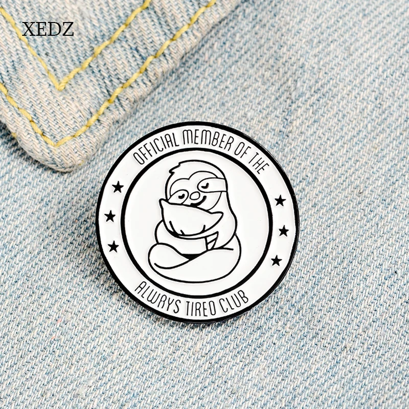 XEDZ Мультяшные белые круглые эмалевые булавки для ленивых клубов с животными