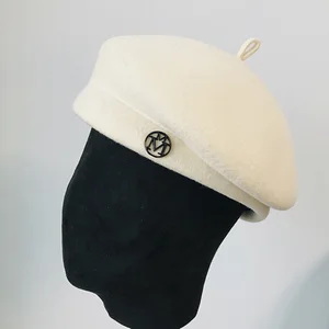 Classic Ladies Beret Hat Fancy Wool Felt Hat Warmer Winter hat Cap White Black Women Fedora Hat Fasc