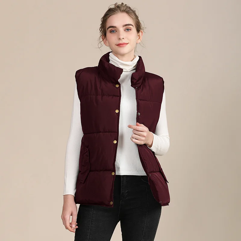 

2021 autumn winter solid color short warm large cotton vest