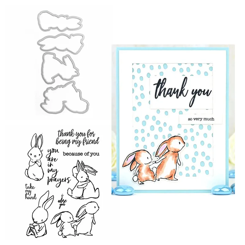 

Bunny Friends Stamps And Dies Set Clear Stamp and Cutting Dies for DIY Scrapbooking Paper Cards Craft 2020 New
