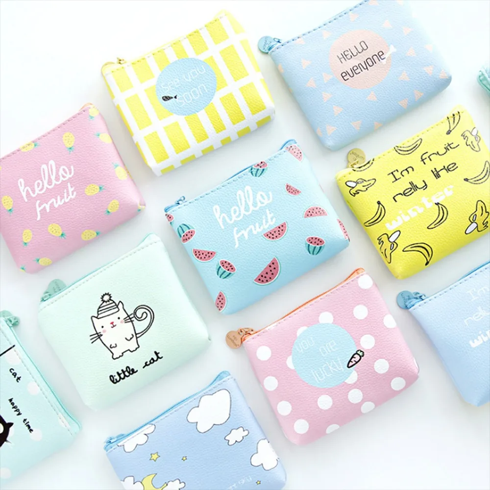 

Кошелек из искусственной кожи с мультяшными животными и фруктами, Женский Детский кошелек, кошелек на молнии с фруктовым узором, сумки для д...