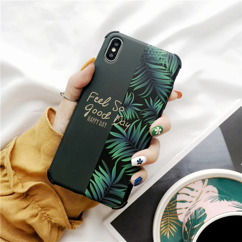Lovebay Banana Leaf Letters Avocado Phone Case For iPhone 11 X XR XS 11Pro Max 7 8 Plus Splicing Anti-fall Protect Back Cover |