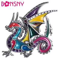 bonsny enamel alloy metal floral dinosaur roaring long dragon brooches pin scarf fashion jewelry for women teens girls gifts