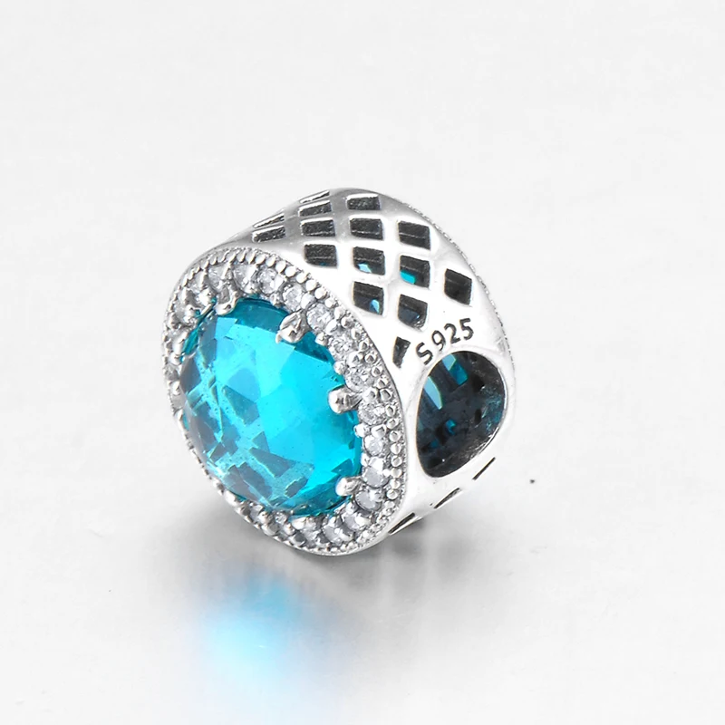 Горячая продажа 925 Серебряный яркий голубой CZ прекрасный Шарм Бусины DIY
