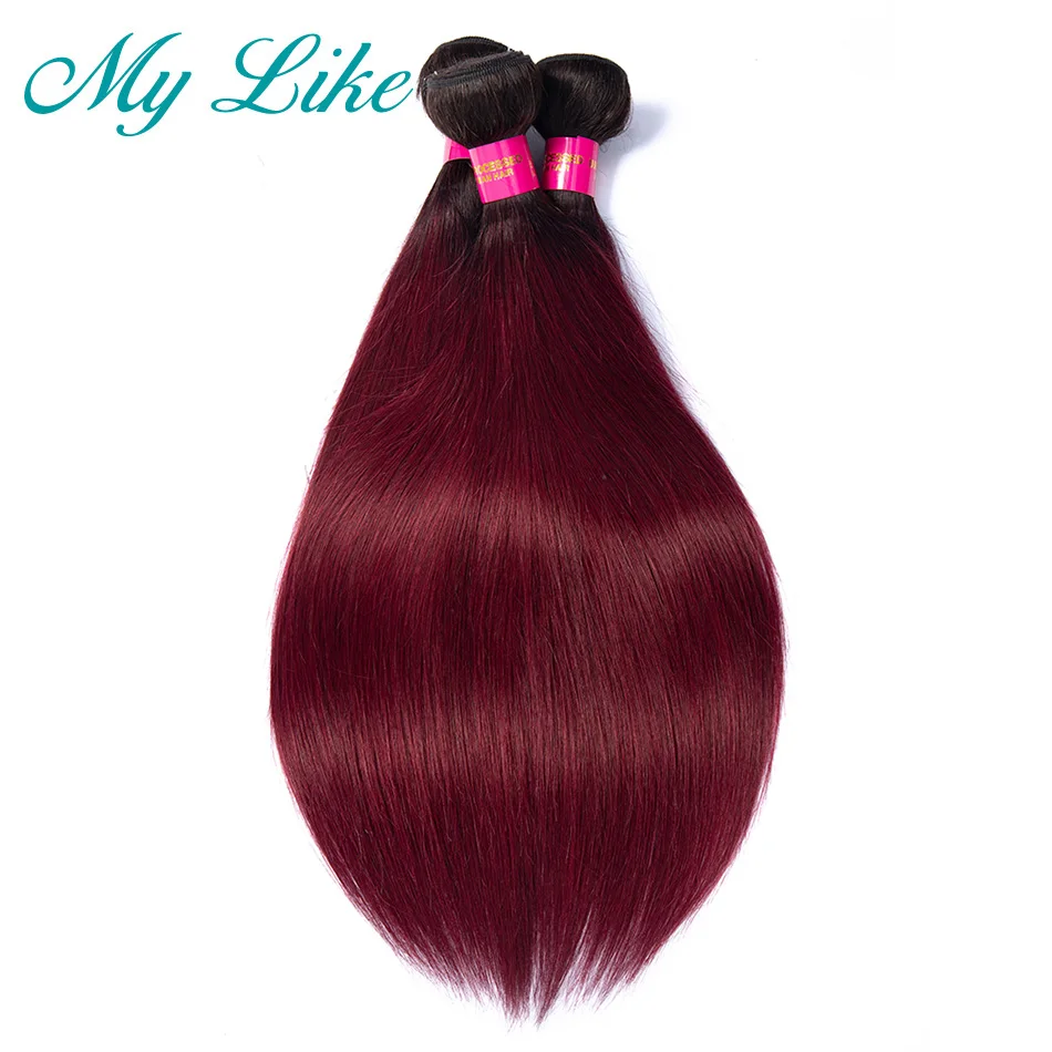 Мои Лайк Прямые Омбре Наращивание Волос из Натуральных Разделок 1b/99j Бразильский Плетение Бордовый Неперевязанный.