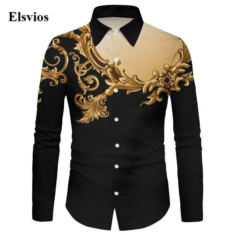 

Мужская рубашка с длинным рукавом, Повседневная рубашка с винтажным принтом, на пуговицах, с отложным воротником, уличная одежда, весна-осен...