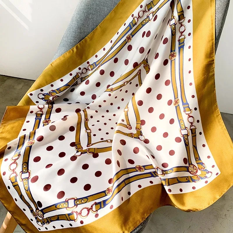 

Fashion Silk Satin Neck Scarf For Women Dot Print Kerchief Small Shawls Bag Scarfs Female 70*70cm Square Head Scarves For Ladies