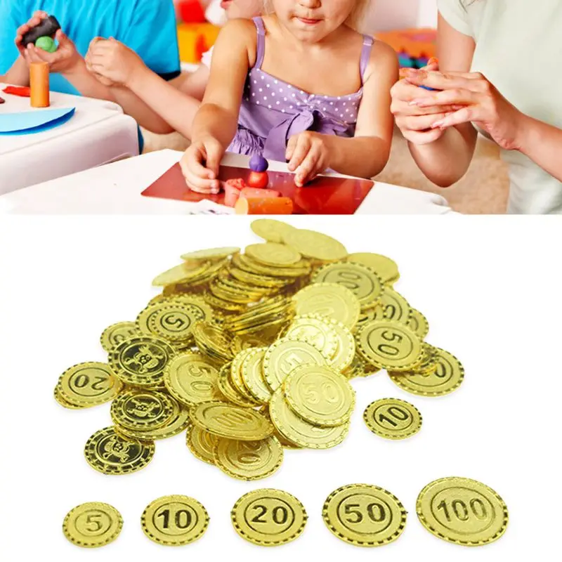 

100pcs Pirates Gold Coins Bargaining Chip Plastic Game Coin for Kid Party Supplies Treasure Coins Christmas Decoration Child Toy