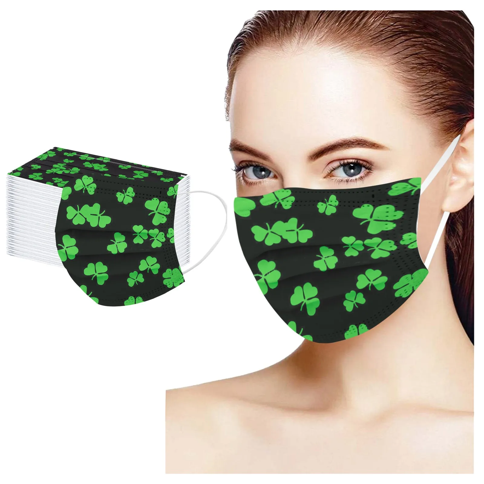 

10/20/30/50/100PCS Adults St. Patrick's Day Prints 3 -Layer Disposable Mask Unisex Women Men St. Patrick's Day Mask Headband
