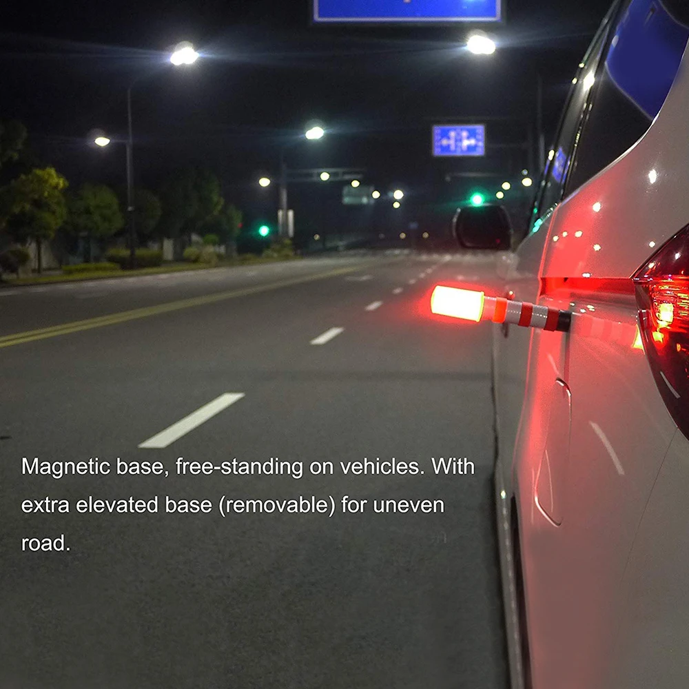 

2Pcs LED Emergency Roadside Flashing Flares Safety Strobe Light Road Warning Beacon Magnetic Base Detachable Stand new