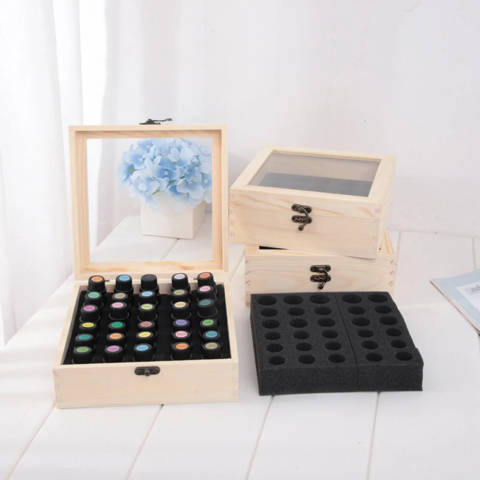 

Wooden 30 Slots 5-15mL Essential Oil Carry Box Case Organizer Home Display