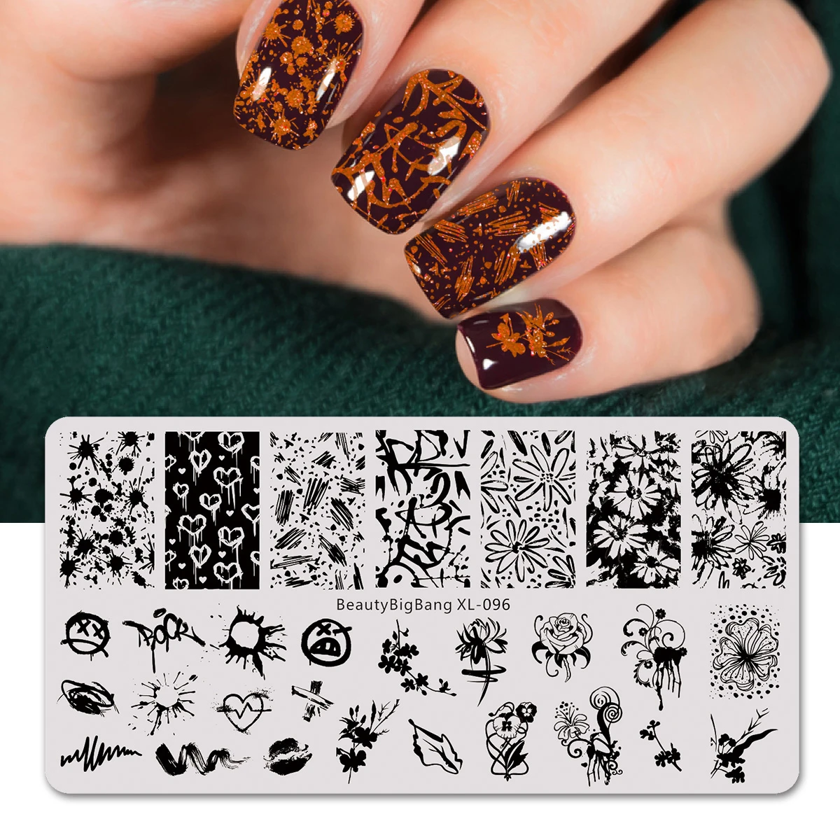 BEAUTYBIGBANG Цветочные растения листья полосатая линия пластина для стемпинга для нейл-арта цветочные бабочки DIY штамп Шаблон трафарет Инструменты XL-095