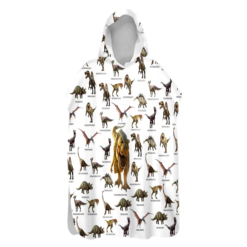 

Dinosaur double-sided velvet large beach towel men's and women's swimwear quick-drying hooded bathrobe surf cape