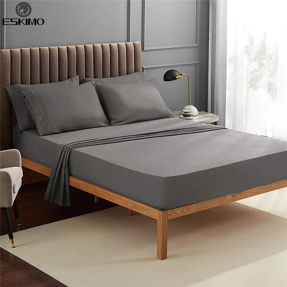 

ESKIMO Fitted Sheet with Elastic Band Microfiber 1800 Thread Count Breathable Fade Resistant with Pillowcase 4 pcs Bed Sheet Set