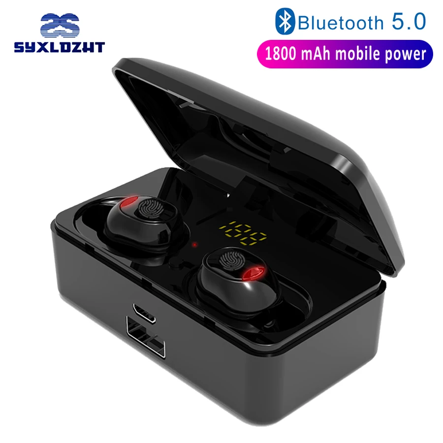 Сенсорное управление, Bluetooth 5,0, наушники, беспроводные наушники, стерео, спортивные, беспроводные наушники, гарнитура, 1800 мАч, внешний аккумулятор с микрофоном