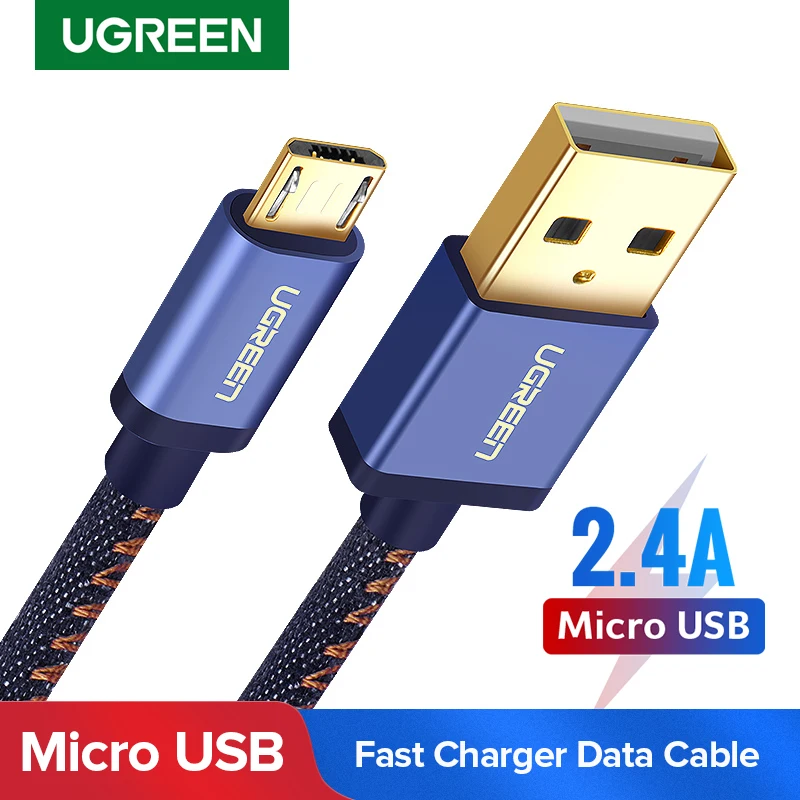 Ugreen кабель micro usb 2 m 1 m быстрое зарядное устройство и кабель для передачи данных джинсовая плетеный кабель мобильного телефона usb зарядное устройство кабель для samsung htc huawei