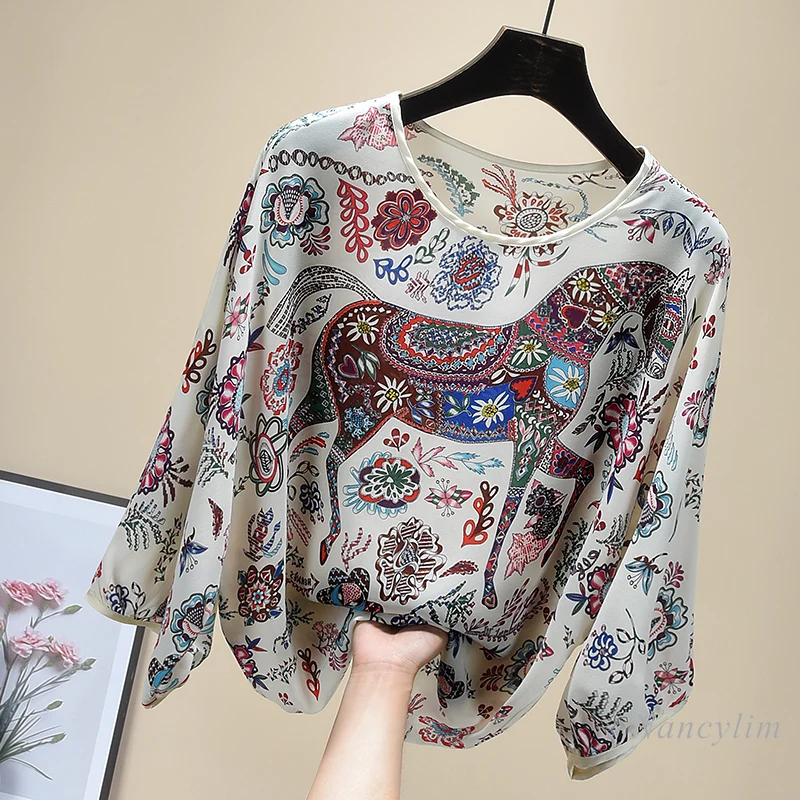 

Loose Blusas Femme Floral Chiffon Shirt Summer New Style Printed Top European Style Sweet Shirts Blusas Mujer De Moda 2021