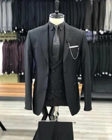 jeltonewin black men suits double breasted vest costume homme slim fit wedding tuxedos groom prom terno masculino blazer 3 pcs